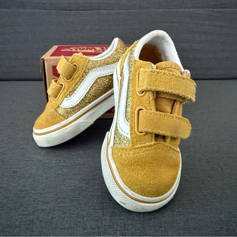 Vans Kids Gold and White Glitter Sneakers